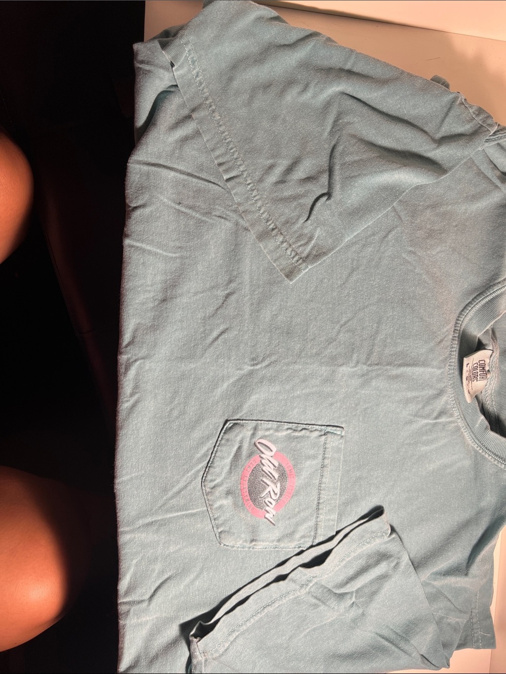 Old Row Womens Light Teal Pocket Tee with Subtle Logo